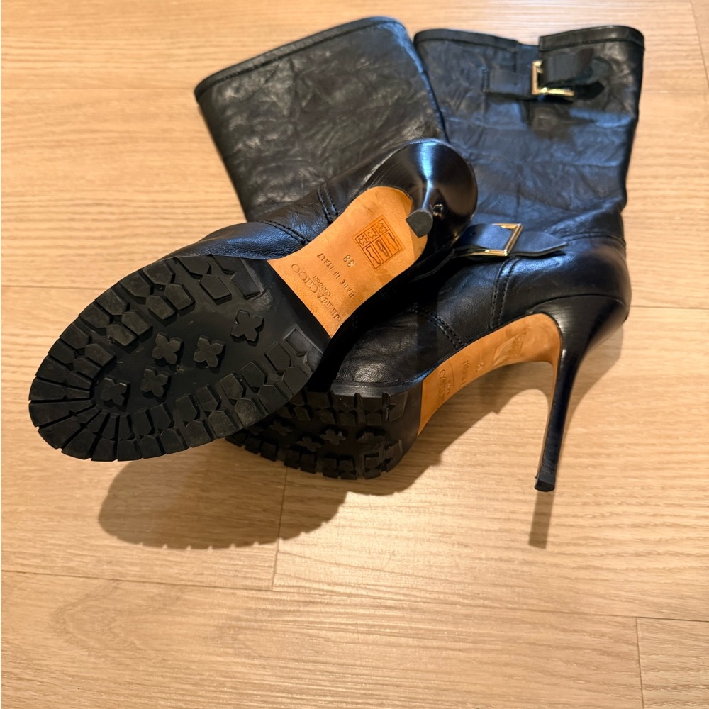 Jimmy Choo Black Leather Biker Stiletto Boots - Picture 4 of 15